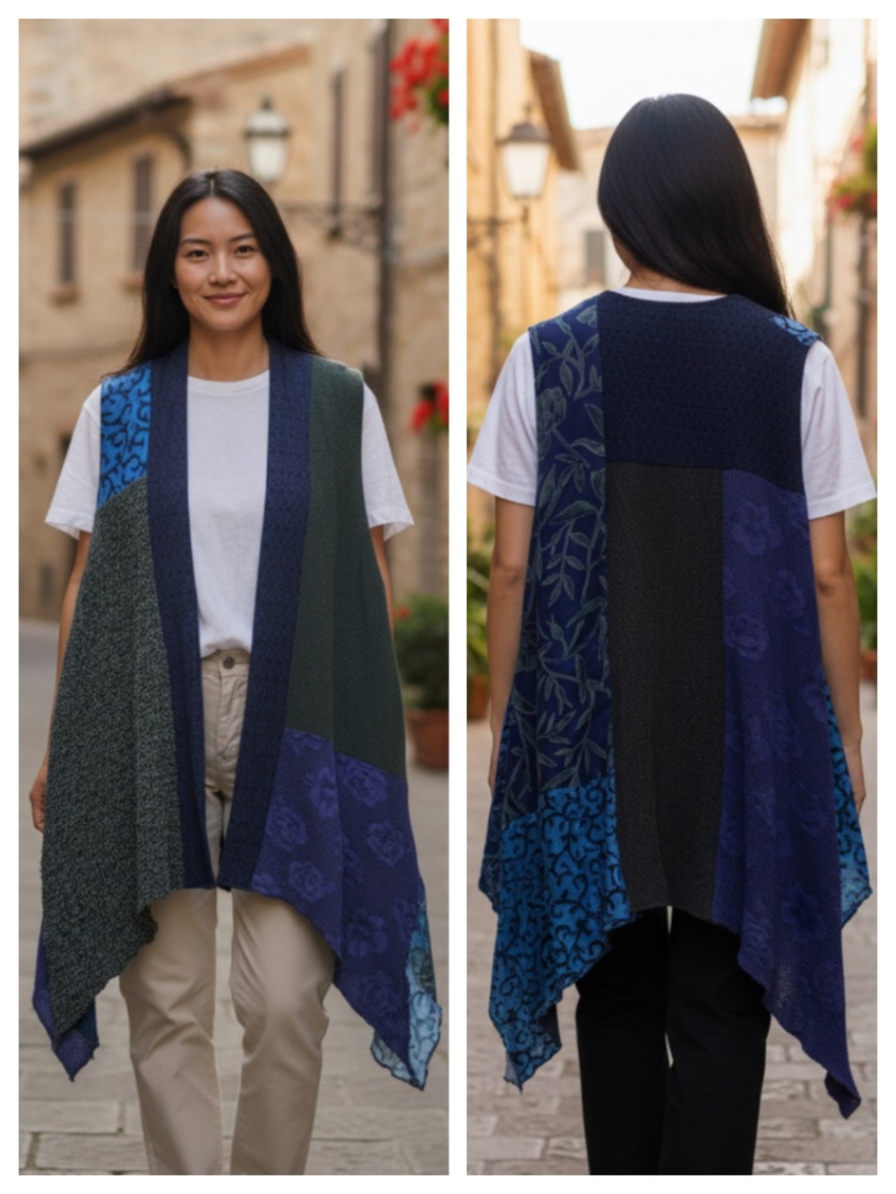 AHNI Sz 2 (Large) Open Vest Jacket Tunic Kimono Waterfall Art to Wear Lagenlook